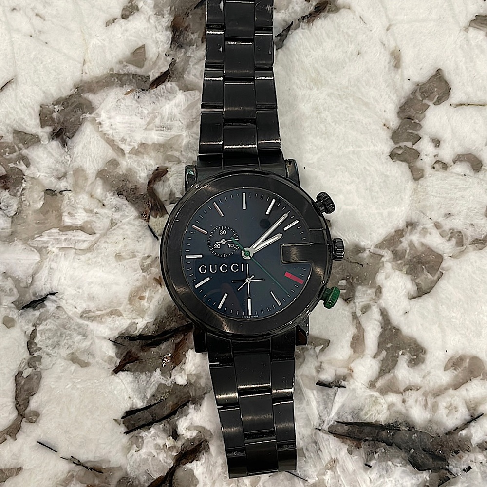 ORIGINAL GUCCI G Chrono 101M/YA101331 Black SS 11387731 Mens Wrist Watch